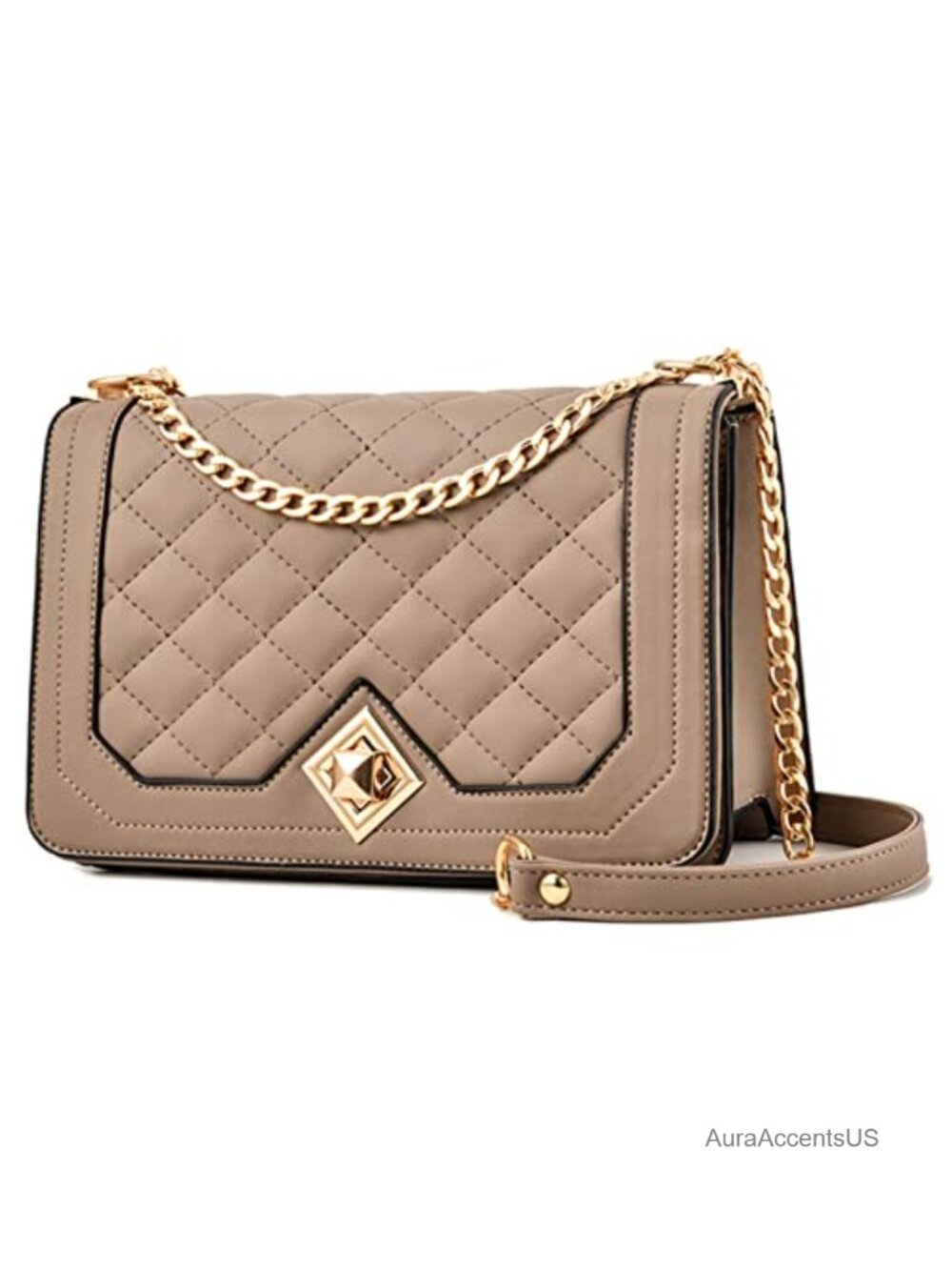 Vegan Leather Quilted Crossbody Satchel Purse with Chain Strap